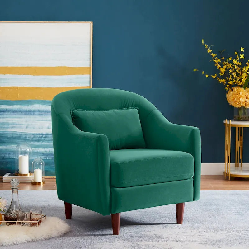 Fauteuil en velours avec pieds en bois massif