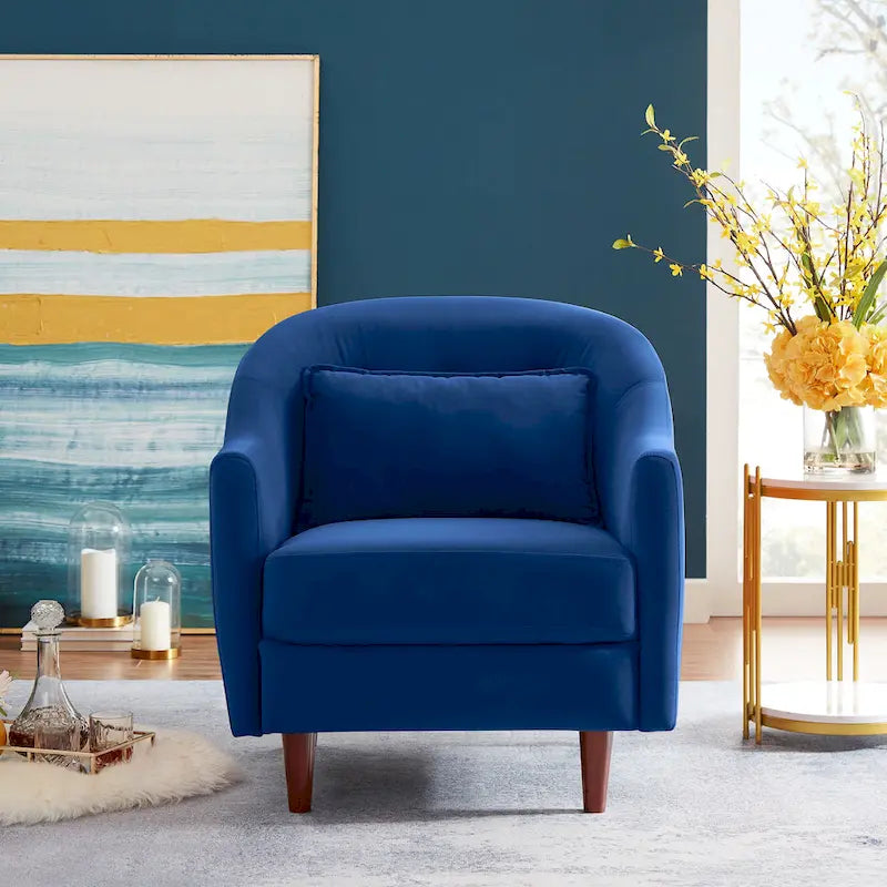 Fauteuil en velours avec pieds en bois massif