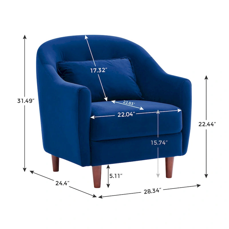 Fauteuil en velours avec pieds en bois massif