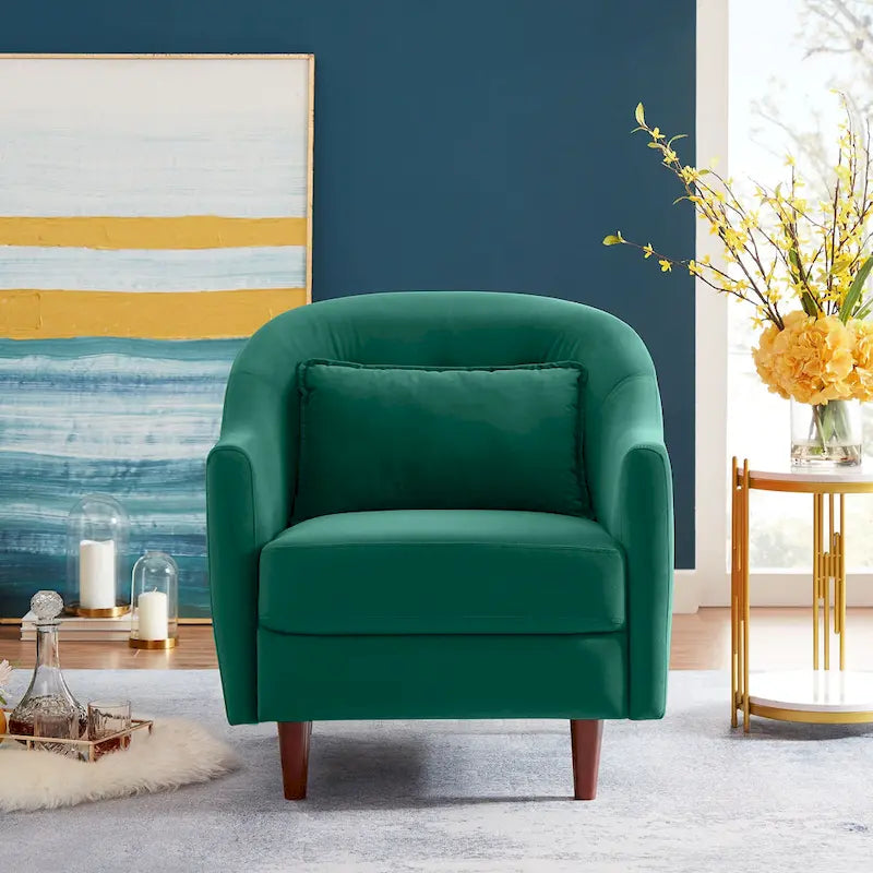 Fauteuil en velours avec pieds en bois massif