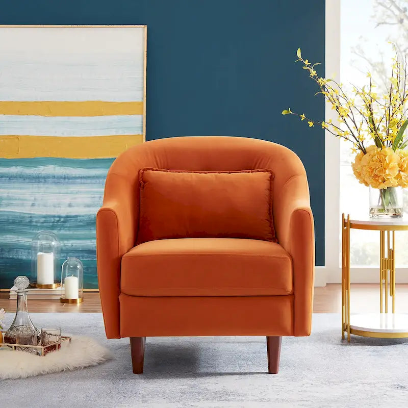 Fauteuil en velours avec pieds en bois massif