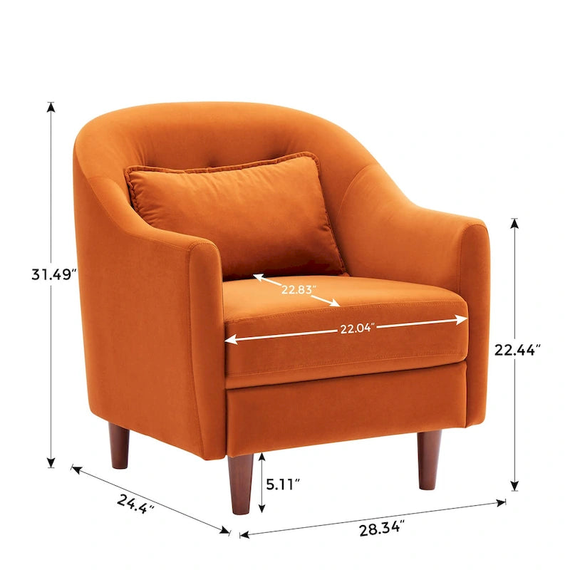 Fauteuil en velours avec pieds en bois massif