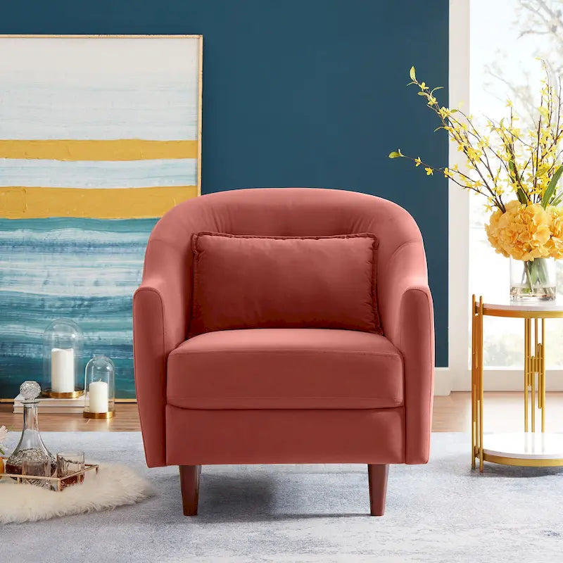 Fauteuil en velours avec pieds en bois massif