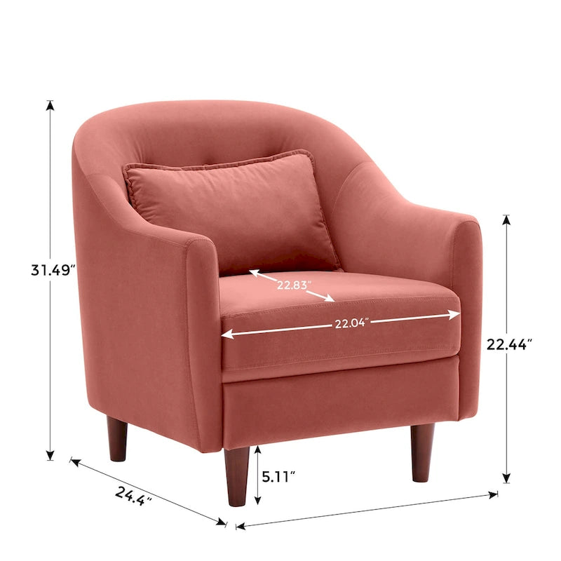 Fauteuil en velours avec pieds en bois massif