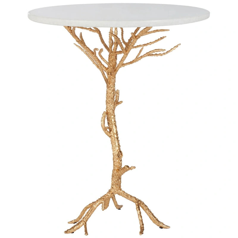 Table d'appoint en laiton et granit blanc