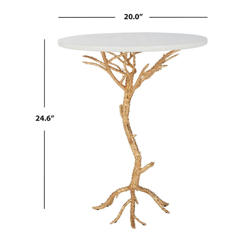 Table d'appoint en laiton et granit blanc
