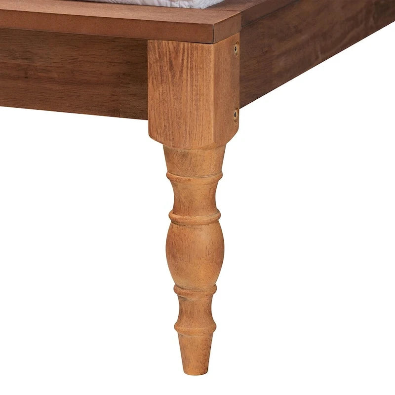 Lit plateforme moderne du milieu du siècle en tissu gris foncé et bois de noyer.