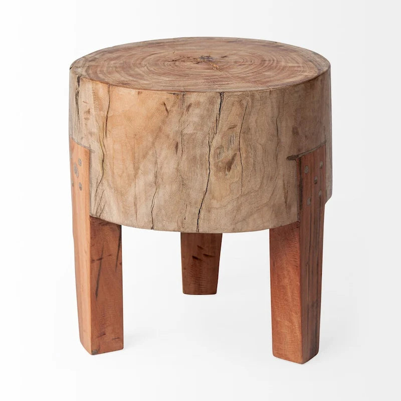 Tabouret rustique en bois massif recyclé
