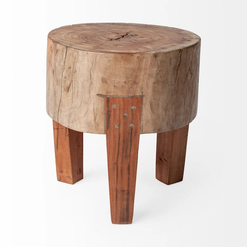 Tabouret rustique en bois massif recyclé