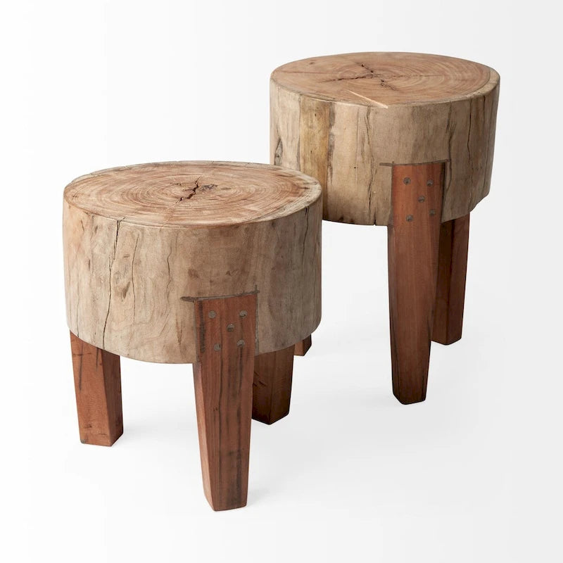 Tabouret rustique en bois massif recyclé