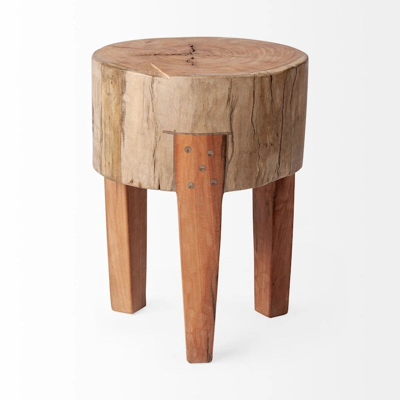Tabouret rustique en bois massif recyclé