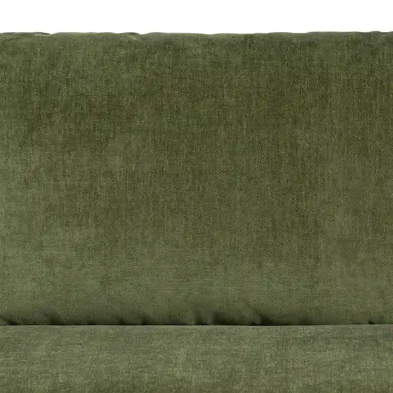 Canapé d'angle avec très longue méridienne en velours vert vieilli
