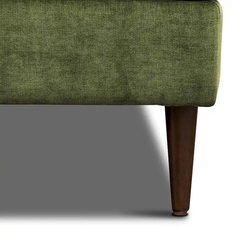 Canapé d'angle avec très longue méridienne en velours vert vieilli