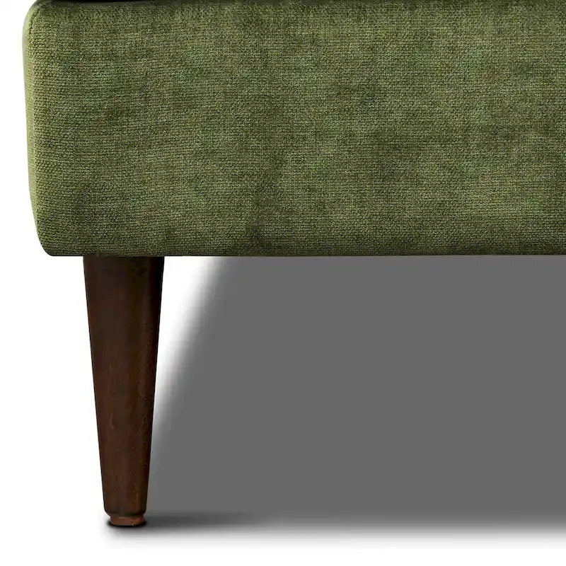 Canapé d'angle avec très longue méridienne en velours vert vieilli