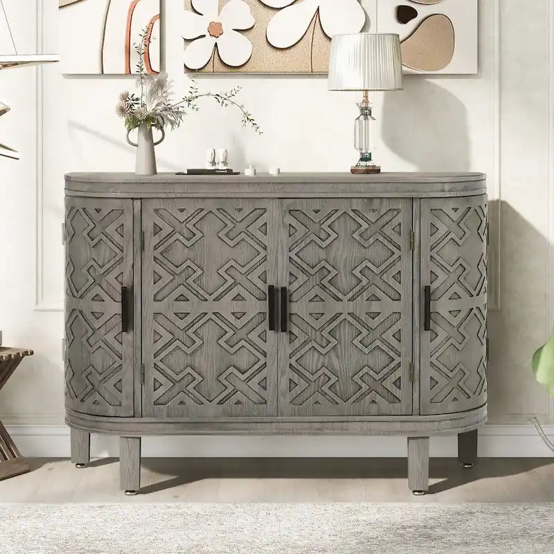 Bahut de rangement d'appoint, meuble en bois avec portes à motifs antiques pour couloir, entrée, salon