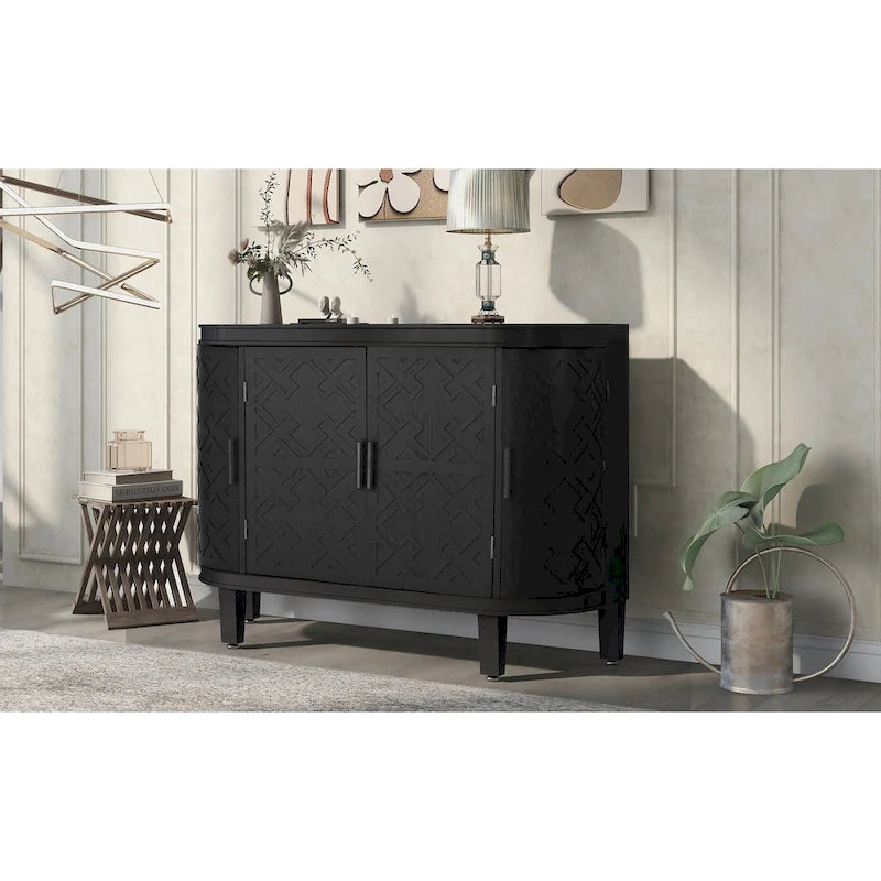Bahut de rangement d'appoint, meuble en bois avec portes à motifs antiques pour couloir, entrée, salon