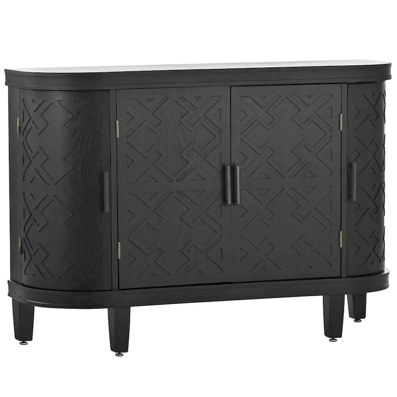 Bahut de rangement d'appoint, meuble en bois avec portes à motifs antiques pour couloir, entrée, salon