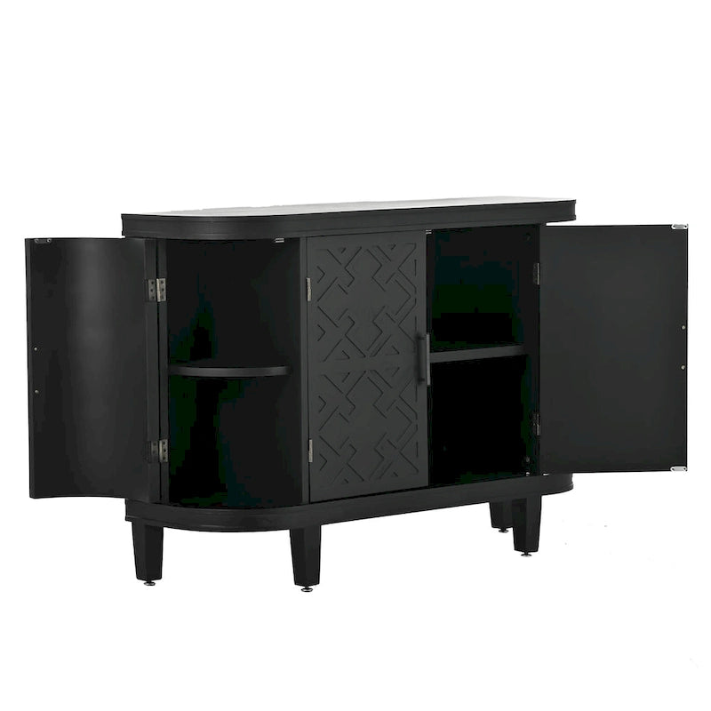 Bahut de rangement d'appoint, meuble en bois avec portes à motifs antiques pour couloir, entrée, salon