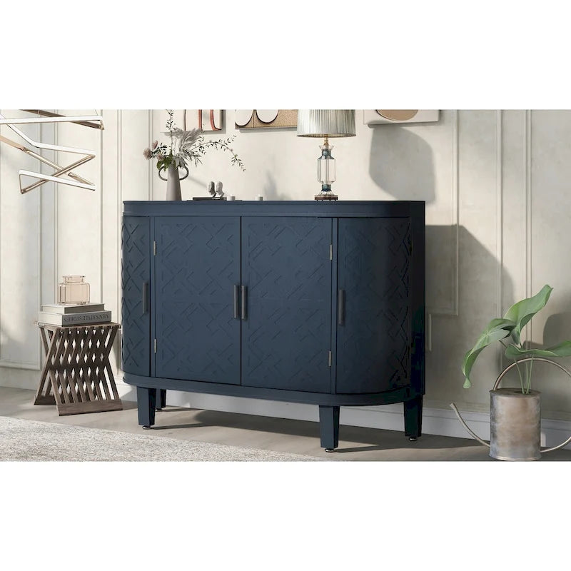 Bahut de rangement d'appoint, meuble en bois avec portes à motifs antiques pour couloir, entrée, salon