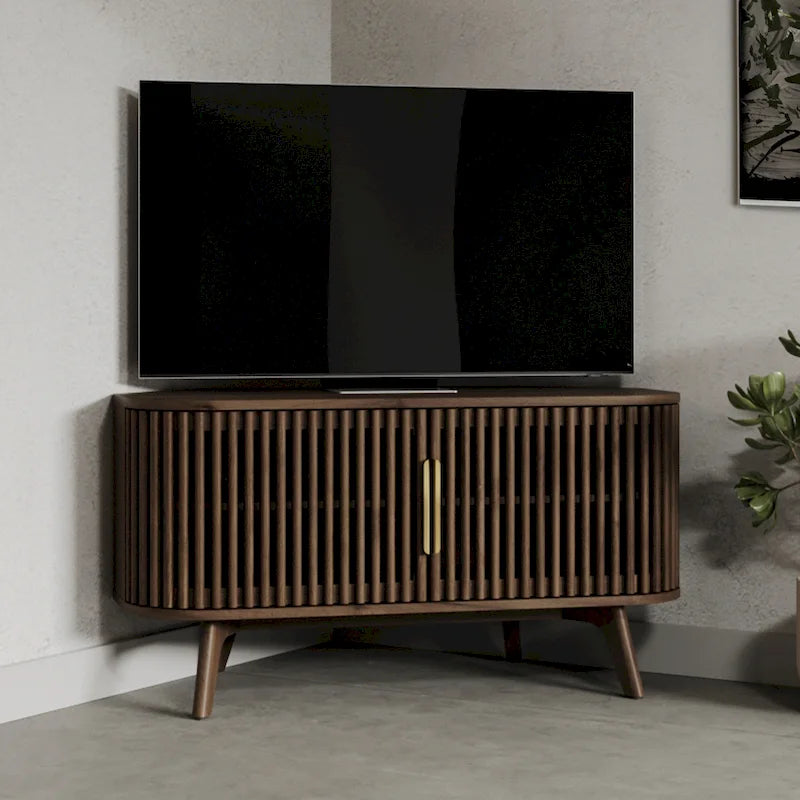 Meuble TV d'angle en bois avec accents du milieu du siècle