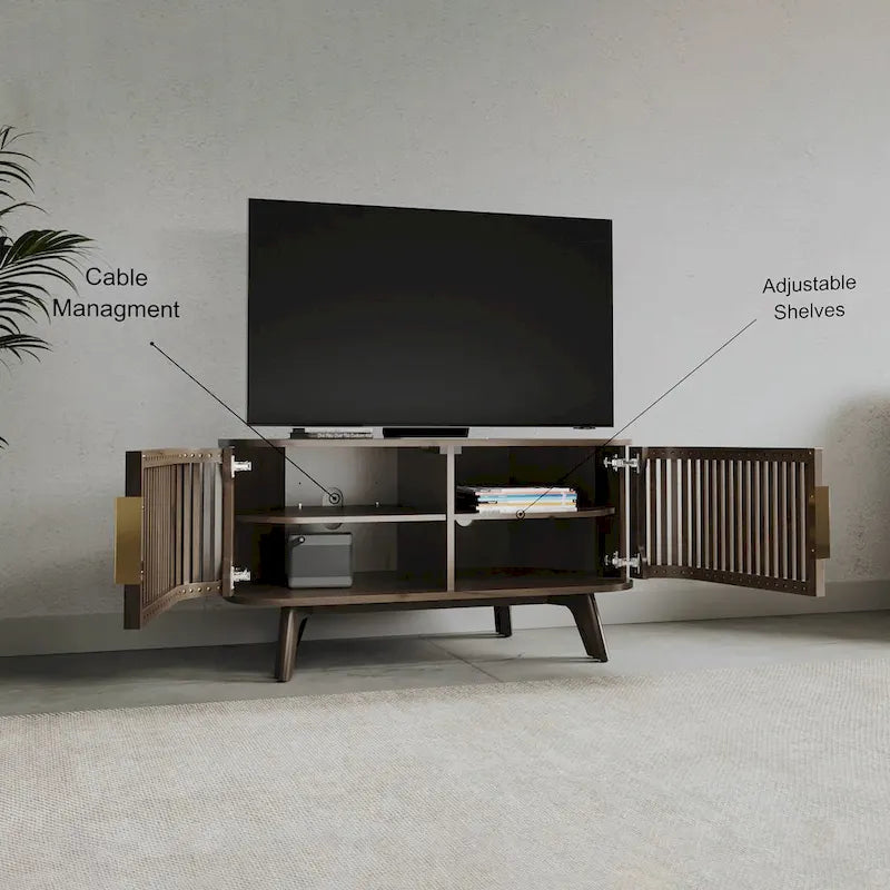 Meuble TV d'angle en bois avec accents du milieu du siècle