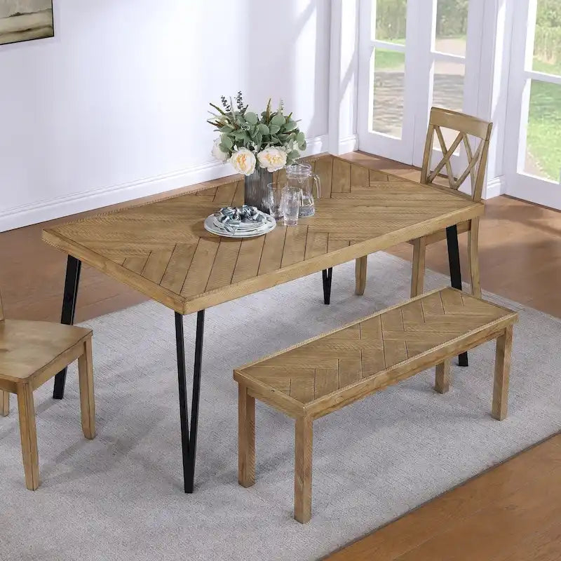 Banc d'entrée/salle à manger en bois motif chevron de 44 po de long