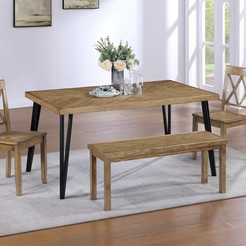 Banc d'entrée/salle à manger en bois motif chevron de 44 po de long