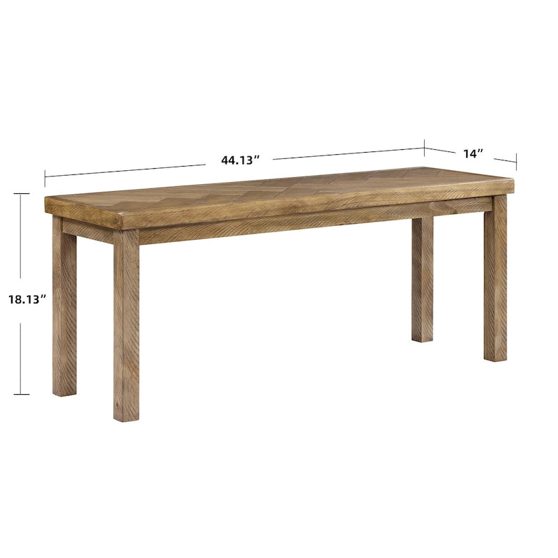 Banc d'entrée/salle à manger en bois motif chevron de 44 po de long